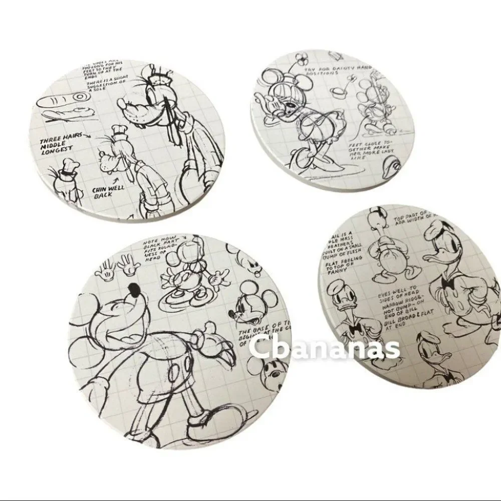 Mickey Mouse and Friends Coaster Set Sketch Minnie Drink Home Furniture Parks